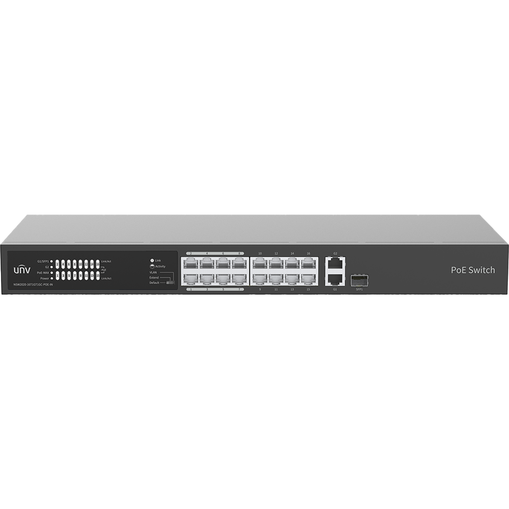 SWITCH POE 16 PUERTOS 100MBPS + 2UPLINK 1GBPS COMBO PORTS. MAX. POE POWER 250W - MAX 30 W P/PUERTO