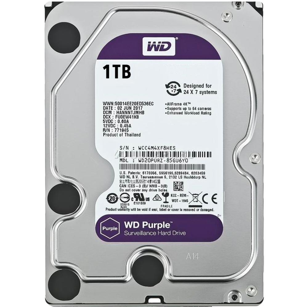 ALMACENAMIENTO DISCO RIGIDO WD TIPO HDD LINEA  PURPLE CAPACIDAD  1TB
