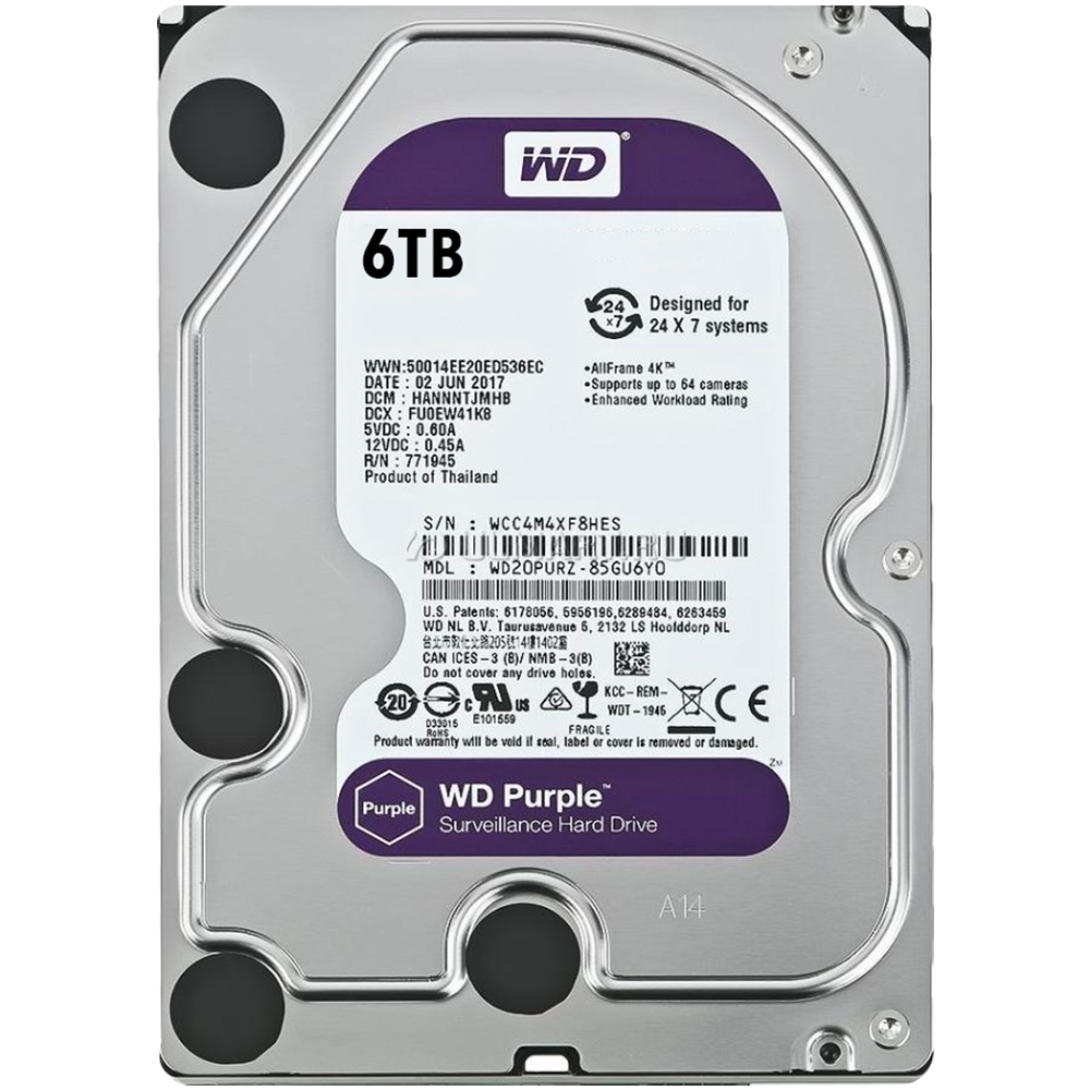 ALMACENAMIENTO DISCO RIGIDO WD TIPO HDD LINEA  PURPLE CAPACIDAD  6TB