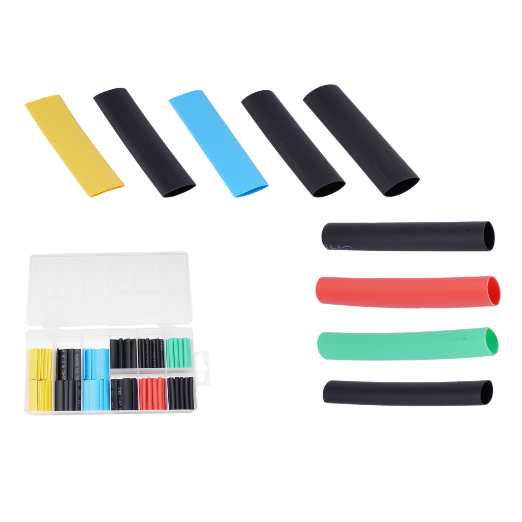 KIT DE TUBOS TERMOCONTRAIBLES DE 120 PIEZAS - PE - 4X40MM (VERDE), 4X40MM (NEGRO), 4,5X40MM (ROJO), 4,5X40MM (NEGRO), 7X40MM (NEGRO), 7X40MM (AZUL), 8X40MM (AMARILLO), 8X40MM (NEGRO)