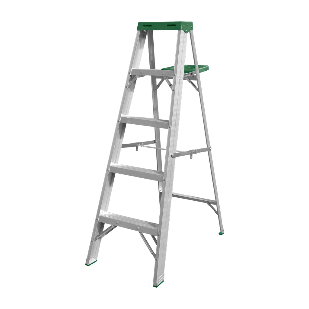 ESCALERA DE TRABAJO CON PORTA HERRAMIENTAS - ALUMINIO - ESCALONES: 4+1 - CARGA MÁXIMA: 150KG
