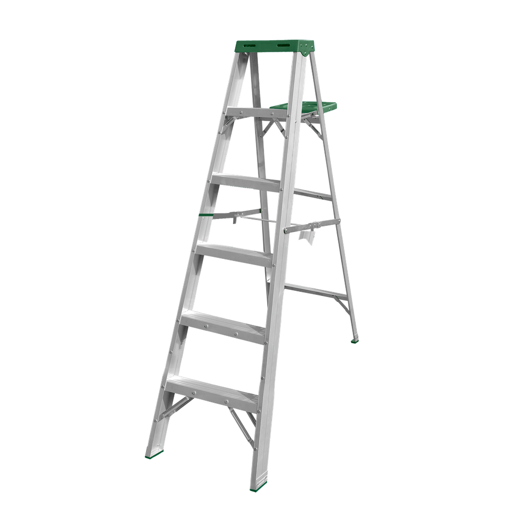 ESCALERA DE TRABAJO CON PORTA HERRAMIENTAS - ALUMINIO - ESCALONES: 5+1 - CARGA MÁXIMA: 150KG