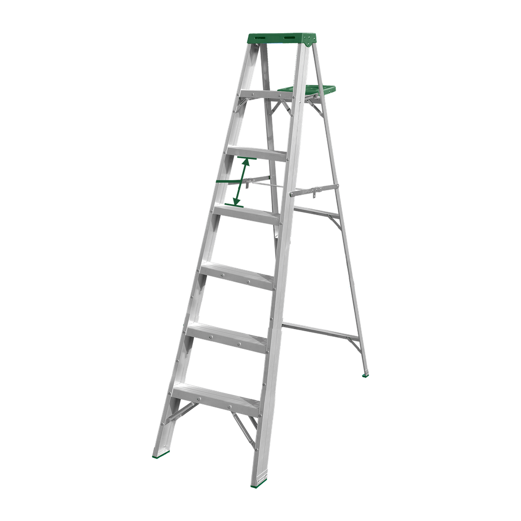ESCALERA DE TRABAJO CON PORTA HERRAMIENTAS - ALUMINIO - ESCALONES: 6+1 - CARGA MÁXIMA: 150KG