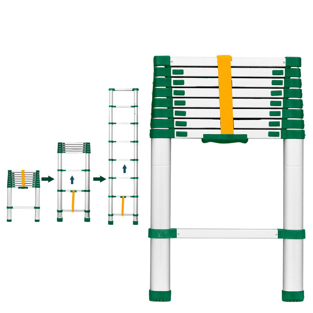 ESCALERA TELESCÓPICA - ESCALONES: 8 - ALUMINIO - ALTURA MÁX. EXTENDIDA: 2600MM - MÁX. CARGA: 150KG