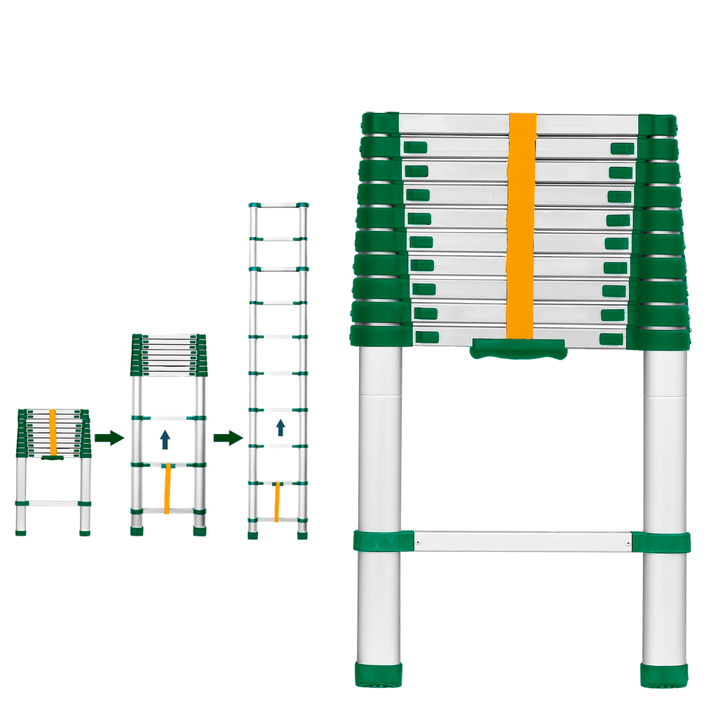 ESCALERA TELESCÓPICA - ESCALONES: 10 - ALUMINIO - ALTURA MÁX. EXTENDIDA: 3200MM - MÁX. CARGA: 150KG