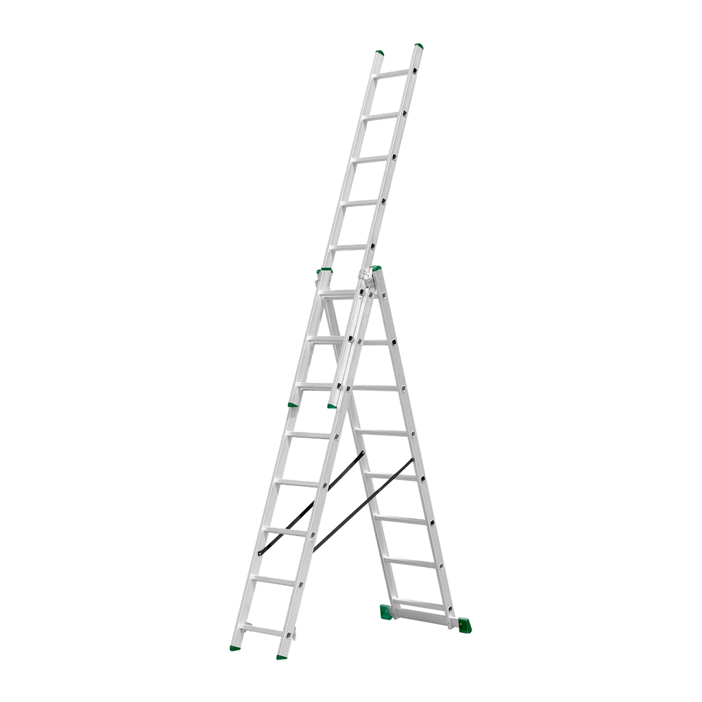 ESCALERA EXTENSIBLE DE 3 TRAMOS - ESCALONES: 3X8 - ALUMINIO - ALTURA EXTENDIDA: 5080 MM - ALTURA CERRADA: 2280 MM - MÁX. CARGA: 150KG