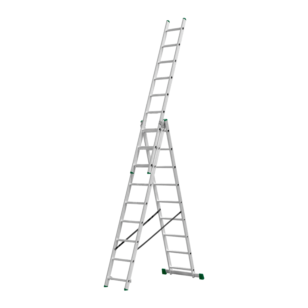 ESCALERA EXTENSIBLE DE 3 TRAMOS - ESCALONES: 3X9 - ALUMINIO - ALTURA EXTENDIDA: 5920 MM - ALTURA CERRADA: 2560 MM - MÁX. CARGA: 150KG