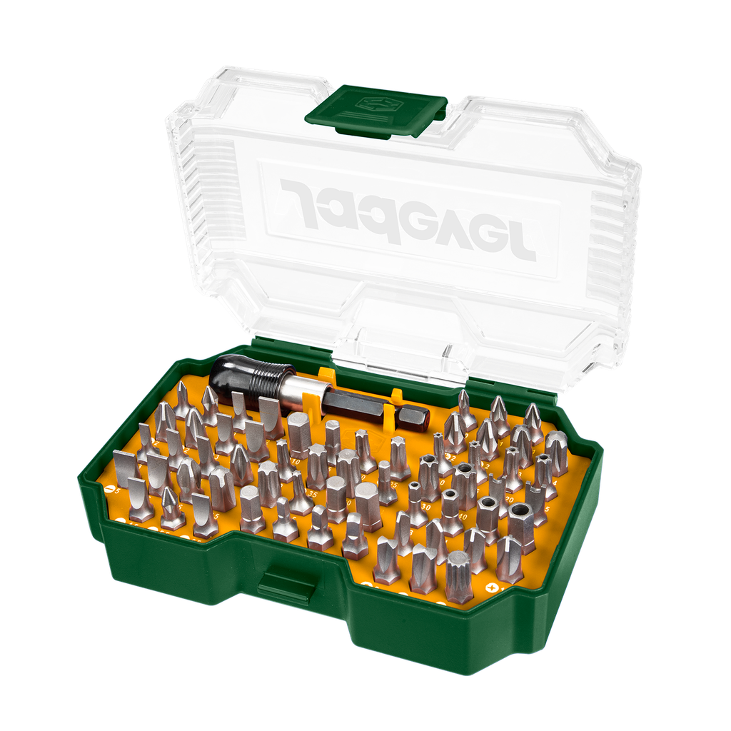 KIT DE PUNTAS DE DESTORNILLADOR DE 62 PIEZAS: 61 PUNTAS AC. CR-V DE 25 MM + 1 SOPORTE PARA BROCAS DE LIBERACIÓN RÁPIDA.