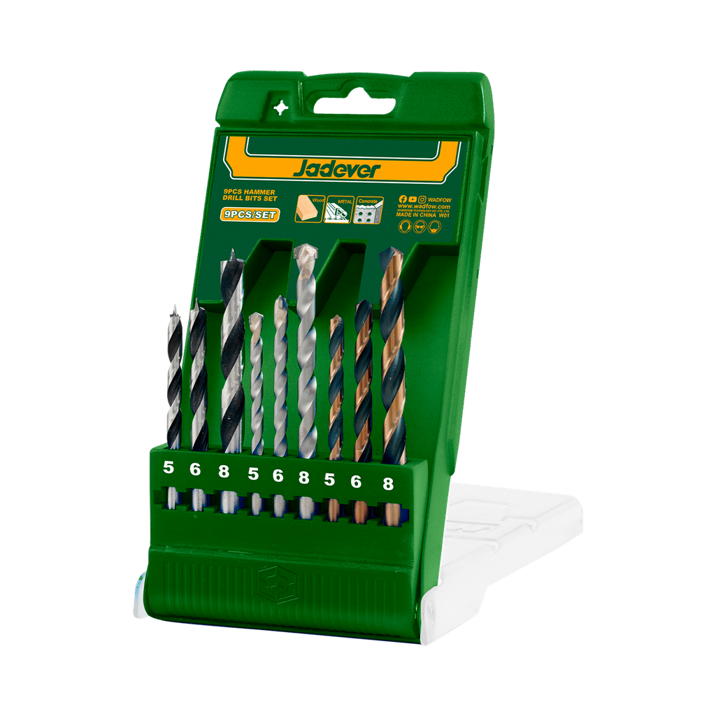 KIT DE MECHAS DE 9 PIEZAS - 3 MECHAS DE ACERO RÁPIDO (5 MM, 6 MM, 8 MM) + 3 MECHAS DE WIDIA (5 MM, 6 MM, 8 MM) + 3 MECHAS PARA MADERA (5 MM, 6 MM, 8 MM)