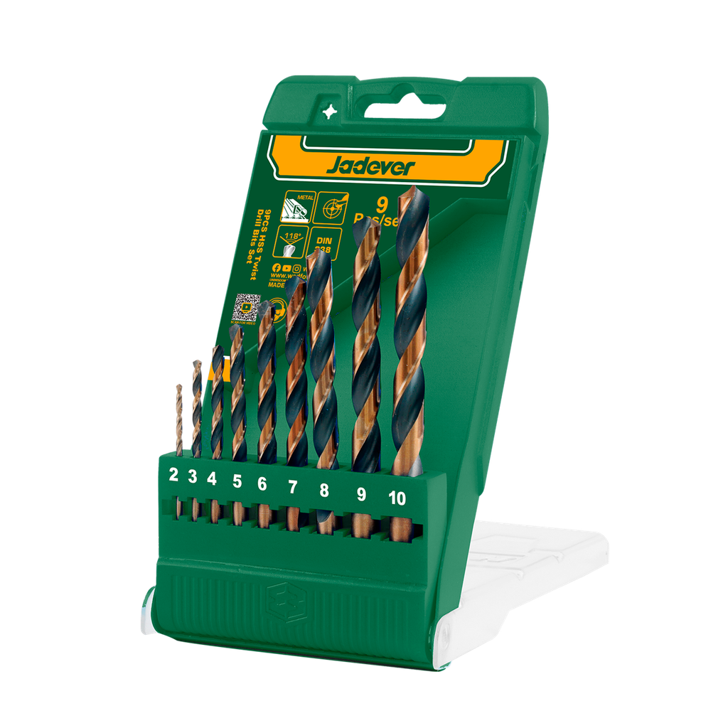 KIT DE MECHAS DE ACERO RÁPIDO DE 9 PIEZAS -  2 MM, 3 MM, 4 MM, 5 MM, 6 MM, 7 MM, 8 MM, 9 MM, 10 MM