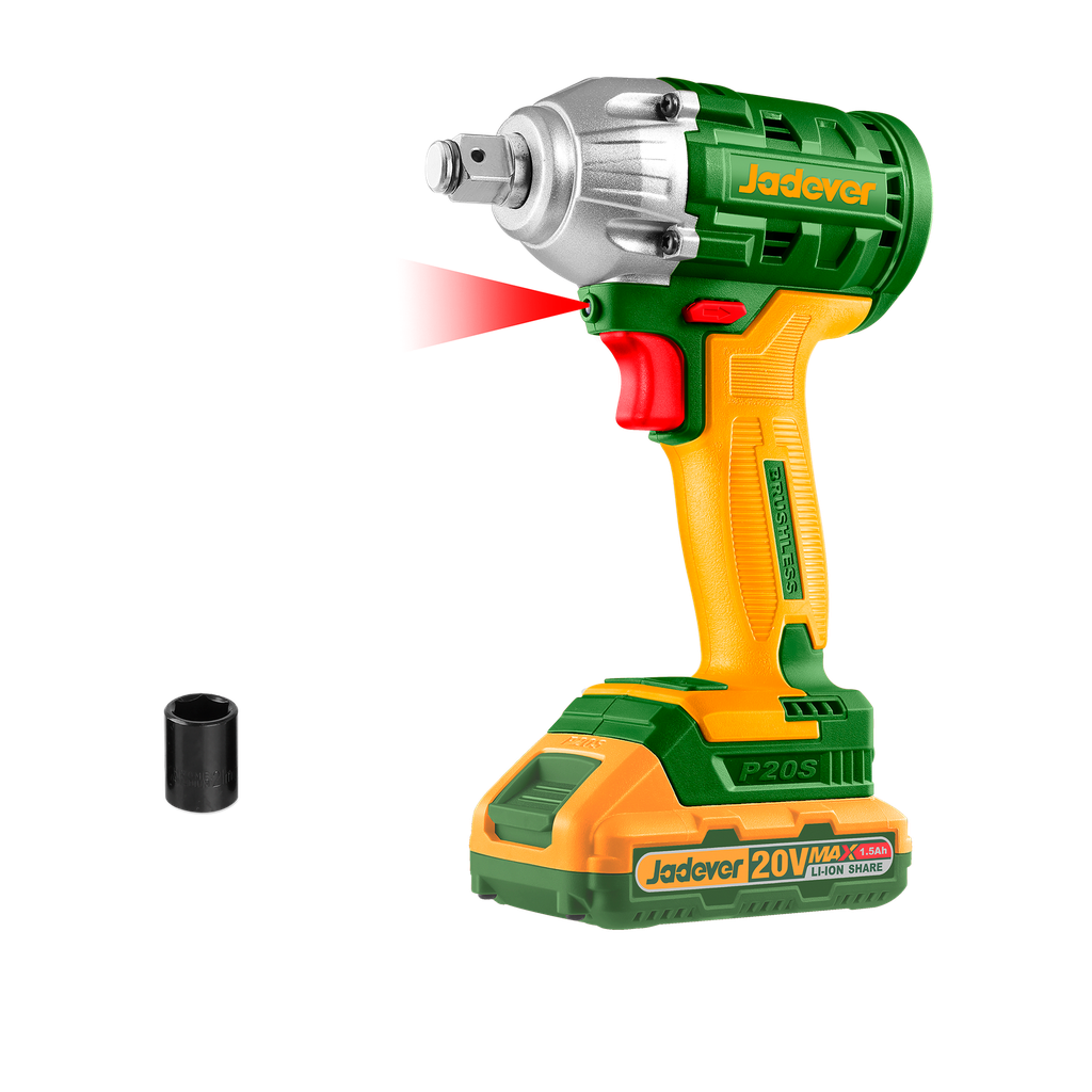 LLAVE DE IMAPCTO BRUSHLESS 1/2'' INALÁMBRICO 2300 RPM / 3300 BPM CON 2 BATERÍAS LI-ION 1.5AH - VOLTAJE: 20V - PAR APRIETE: 300NM - ENCHUFES: 21MM - INCLUYE CARGADOR