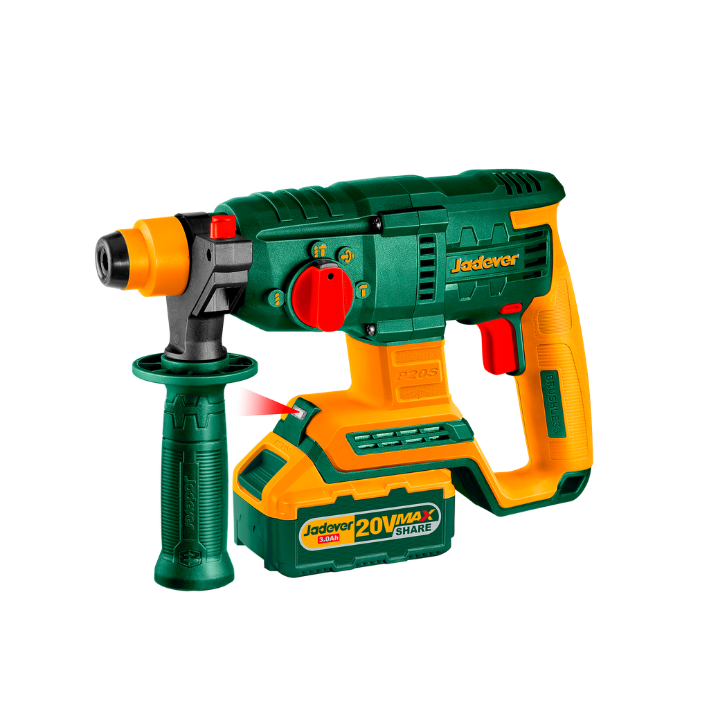 TALADRO ROTOPERCUTOR INALÁMBRICO BRUSHLESS 1100 RPM CON BATERÍA LI-ION 3AH + CARGADOR - VOLTAJE: 20V - TASA DE MPACTO: 5400BPM - ENERGÍA IMPACTO: 2.0J - SISTEMA SDS