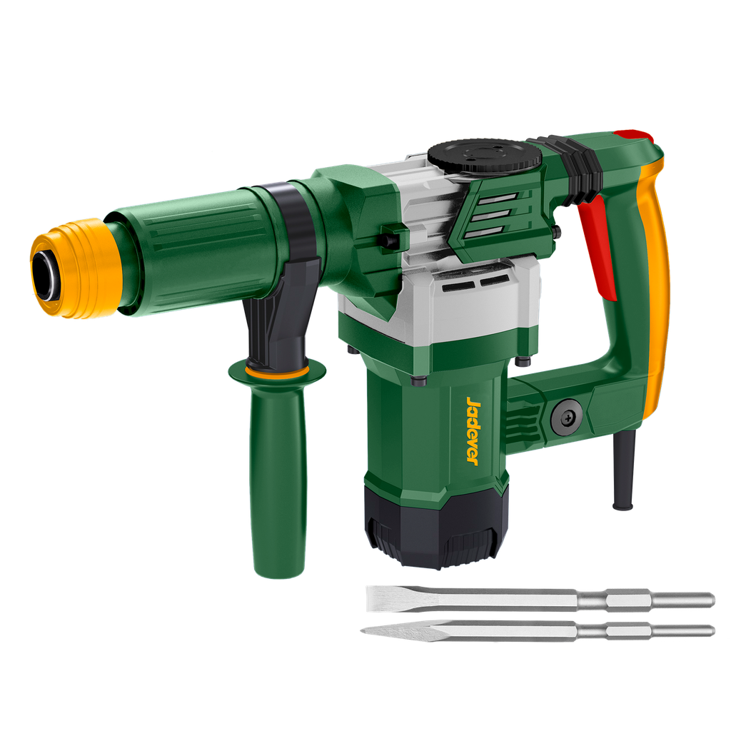 MARTILLO DE DEMOLICIÓN 1300W - VOLTAJE: 220-240V 50/60HZ - TASA DE IMPACTO: 3700BMP - FUERZA DE IMPACTO: 15J - SISTEMA ANTIVIBRACIONES - SISTEMA DE MANDRIL HEXAGONAL - PESO: 6KG - CON 2 CINCELES
