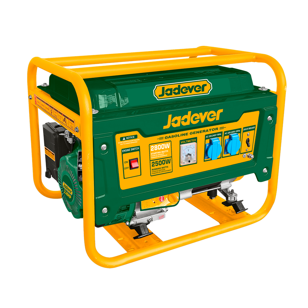 GENERADOR A GASOLINA 3000RPM - POT MÁX: 2,8KW - POT NOM: 2,5KW - MOTOR 4 TIEMPOS OHV 210CC - REFRIGERADO POR AIRE - ENCENDIDO TCI - ARRANQUE MANUAL - TANQUE DE COMBUSTIBLE: 15L