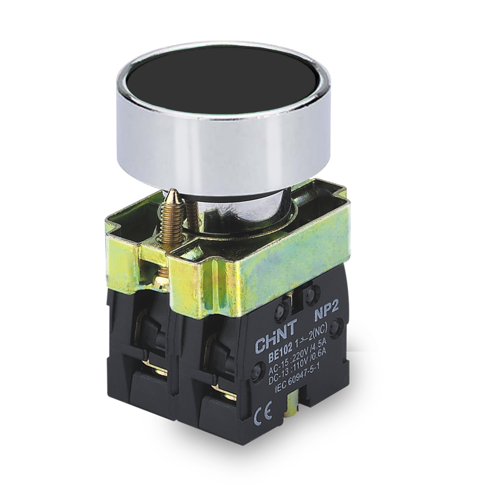 PULSADOR DE CUERPO METALICO DE 22 MM NEGRO CON CONTACTO NA