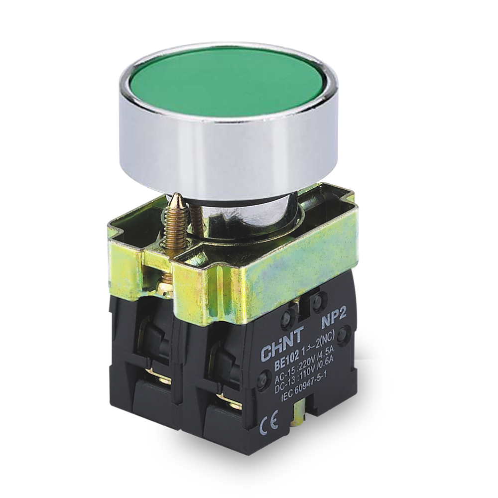PULSADOR DE CUERPO METALICO DE 22 MM VERDE CON CONTACTO NA