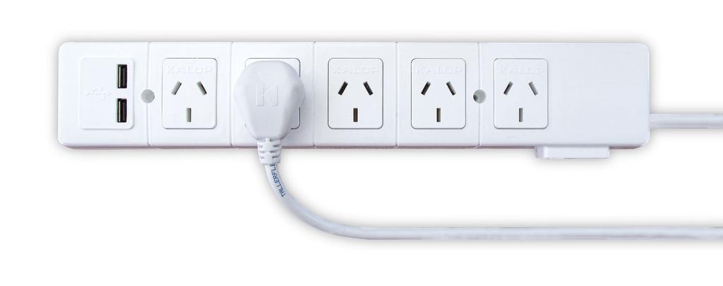 ZAPATILLA 5 TOMAS + 2 USB C/CABLE 1,5 MTS BLANCO - KALOP