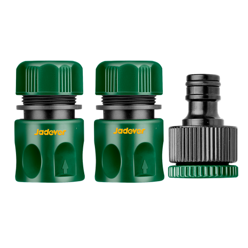 [JDQC2E33] KIT CONECTORES DE MANGUERA - 1 PIEZA DE 1/2'' + 1 PIEZA DE 1/2'' CON TOPE DE AGUA + 1 ADAPTADOR DE GRIFO 3/4'' + REDUCTOR DE 1/2'' A 3/4''