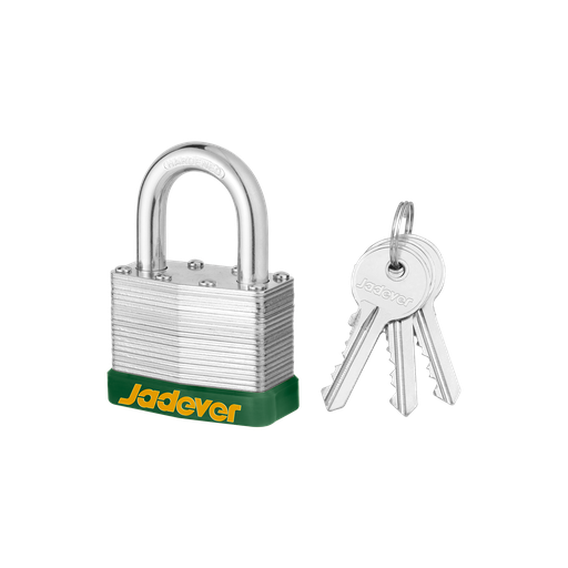 [JDPDL440] CANDADO LAMINADO - TAMAÑO: 40MM PESO: 186G - CUERPO DE ACERO LAMINADO NIQUELADO - CARCASA DE ABS - CON 3 LLAVES DE HIERRO.