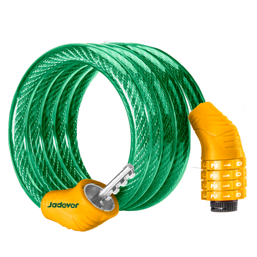 [JDBK2108] ESLINGA PARA BICICLETA CON COMBINACIÓN DE 4 DÍGITOS - LONGITUD: 1000MM - DIÁMETRO: 8MM - CABLE DE ALAMBRE DE ALTA CALIDAD RECUBIERTO DE PVC - PORTACANDADOS PARA CUADRO DE BICICLETA