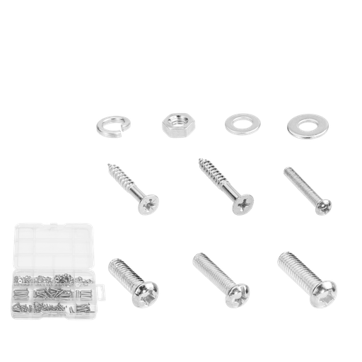 [JDXSBB02] JUEGO DE TORNILLOS Y TUERCAS HEXAGONALES DE 324 PIEZAS - 57 TORNILLOS PARA METALES + 60 TORNILLOS PARKER + 57 TUERCAS HEXAGONALES + 75 ARANDELAS PLANAS + 75 ARANDELAS GROWER