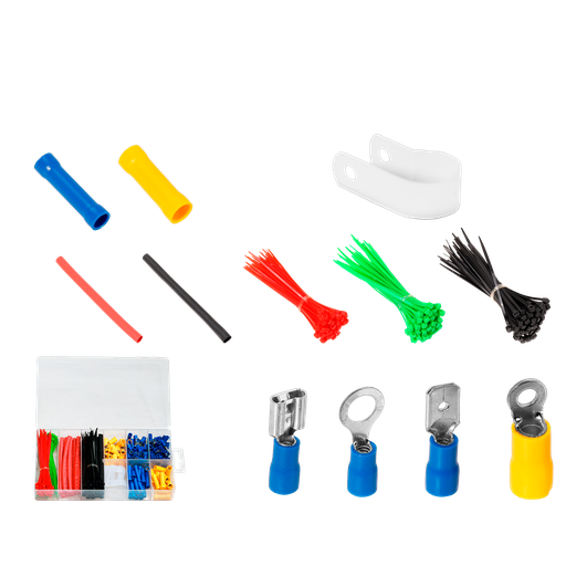 [JDTT1B03] KIT DE TERMINALES DE 308 PIEZA - PA + PE + PVC + LATÓN - RV5.5-3.5, RV2-5S, RV2-6, BV2, BV5.5, MDD2-250, DD2-250 + TERMOCONTRAIBLES: 100MM (ROJO+NEGRO) + UNIONES 2,4X100MM (NEGRO+ROJO+VERDE) + CLIP R