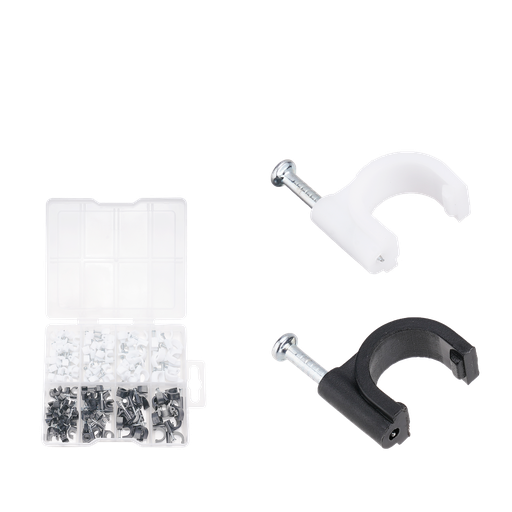 [JDFQAB01] KIT DE GRAMPA DE CABLE DE 134 PIEZAS - PE + ACERO AL C - 67 GRAMPAS NEGRAS + 67 GRAMPAS BLANCAS
