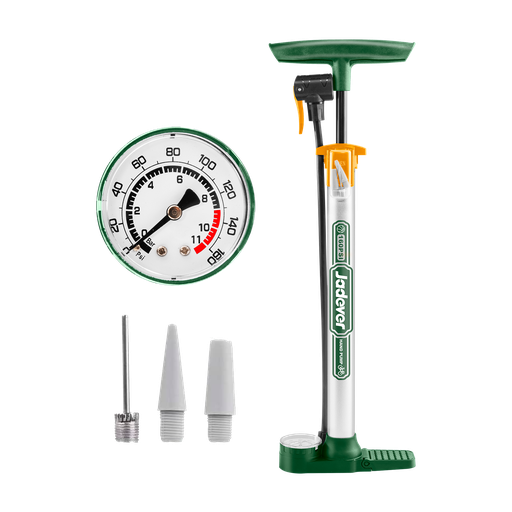 [JDPP1C10] INFLADOR MANUAL CON BASE CON MANOMETRO - 160PSI - 3 PICOS - CILINDRO DE ACERO Y PEDAL DE GOMA - TAMAÑO: Ø32 X 390MM