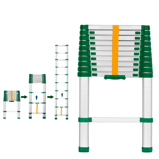 [JDLD5H10] ESCALERA TELESCÓPICA - ESCALONES: 10 - ALUMINIO - ALTURA MÁX. EXTENDIDA: 3200MM - MÁX. CARGA: 150KG