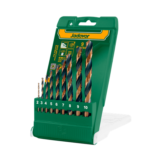 [JDTD6B02] KIT DE MECHAS DE ACERO RÁPIDO DE 9 PIEZAS -  2 MM, 3 MM, 4 MM, 5 MM, 6 MM, 7 MM, 8 MM, 9 MM, 10 MM