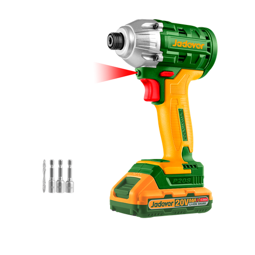 [JDCD2512-4] ATORNILLADOR DE IMAPCTO BRUSHLESS 1/4'' INALÁMBRICO 2300 RPM / 3300 BPM CON 2 BATERÍAS LI-ION 1.5AH - VOLTAJE: 20V - PAR APRIETE: 170NM - INCLUYE 4 PUNTAS - INCLUYE CARGADOR JADEVER