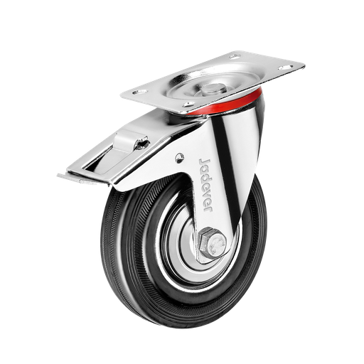 [JDJL3333] RUEDA GIRATORIA CON FRENO CON RODAMIENTOS DE RODILLOS - 3'' (75MM) X 22MM - CARGA: 40 KG - ACERO + GOMA - PLACA SUPERIOR: 78 X 68MM - ALTURA DE MONTAJE: 95MM