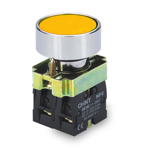[NP2-BA51] PULSADOR DE CUERPO METALICO DE 22 MM AMARILLO CON CONTACTO NA
