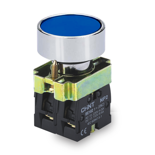 [NP2-BA61] PULSADOR DE CUERPO METALICO DE 22 MM AZUL CON CONTACTO NA