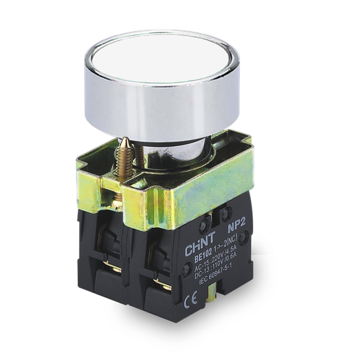 [NP2-BA11] PULSADOR DE CUERPO METALICO DE 22 MM BLANCO CON CONTACTO NA