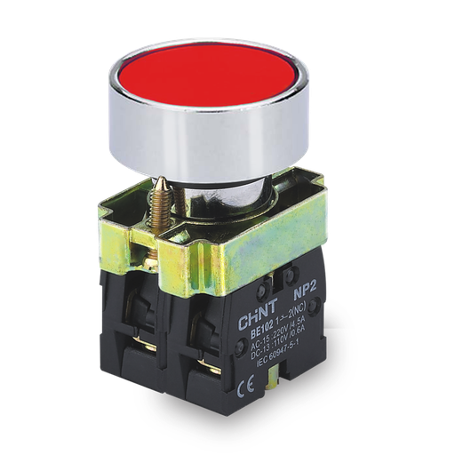 [NP2- BA42] PULSADOR DE CUERPO METALICO DE 22 MM ROJO CON CONTACTO NC