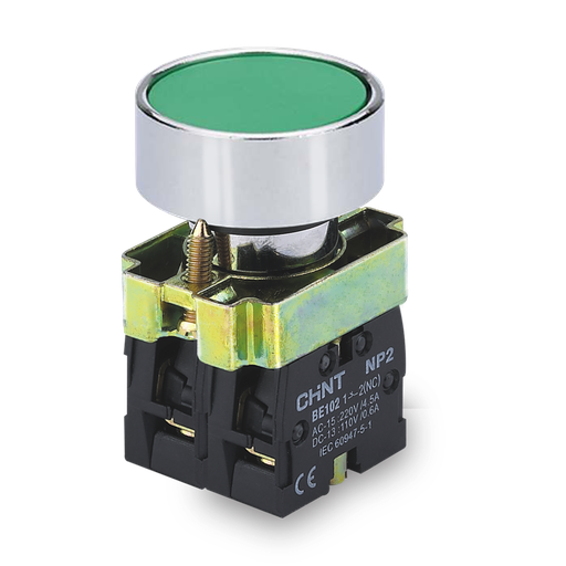 [NP2- BA31] PULSADOR DE CUERPO METALICO DE 22 MM VERDE CON CONTACTO NA