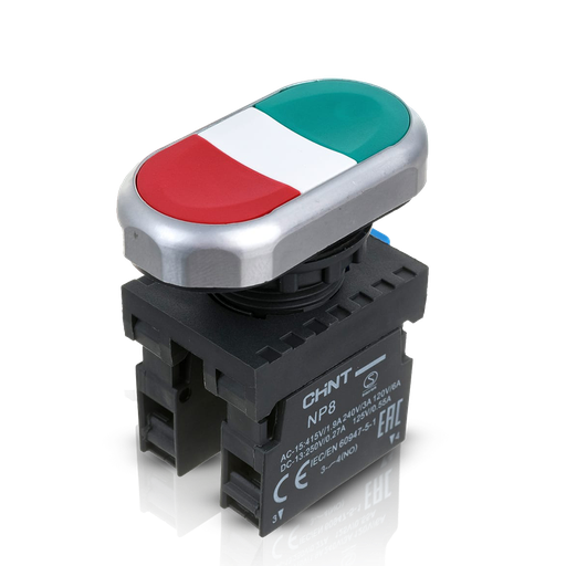 [NP8-11S] PULSADOR DOBLE 22 MM - NP8 - COLOR VERDE/ROJO - C/1NA+ 1NC
