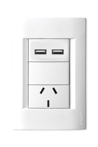 [KS40810] LLAVE CIVIL BLANCA 2 TOMAS USB + 10A - KALOP