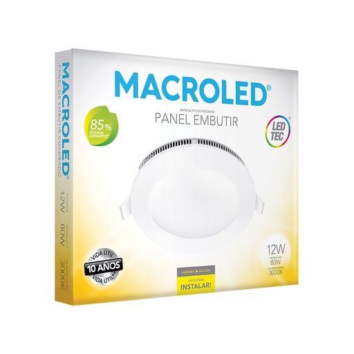 [PER12WW] Plafón embutir redondo 12w cálido Macroled