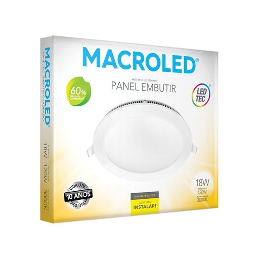 [PER18WW] Plafón embutir redondo 18w cálido Macroled