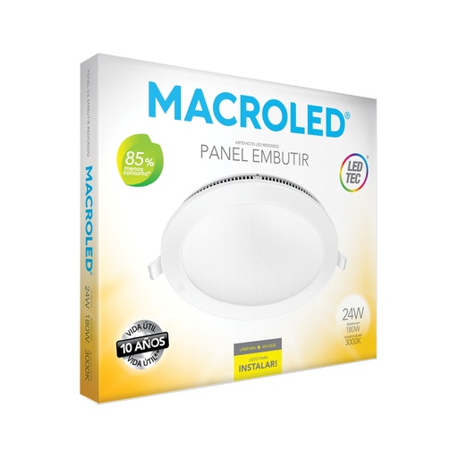[PER24WW] Plafón embutir redondo 24w cálido Macroled
