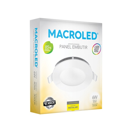[PER06WW] Plafón embutir redondo 6w cálido Macroled