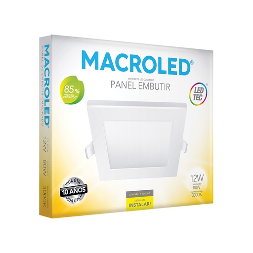 [PEC12WW] Plafón embutir cuadrado 12w cálido Macroled