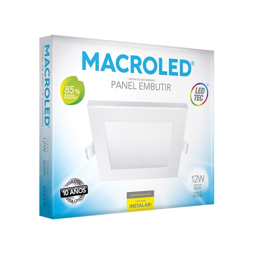 [PEC12CW] Plafón embutir cuadrado 12w frío Macroled