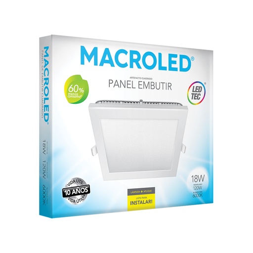 [PEC18CW] Plafón embutir cuadrado 18w frío Macroled