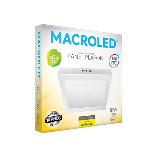 [PC18WW] Plafón aplicar cuadrado 18w cálido Macroled