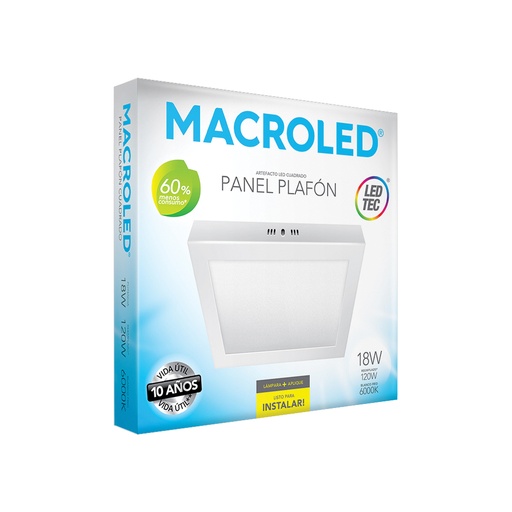 [PC18CW] Plafón aplicar cuadrado 18w frío Macroled