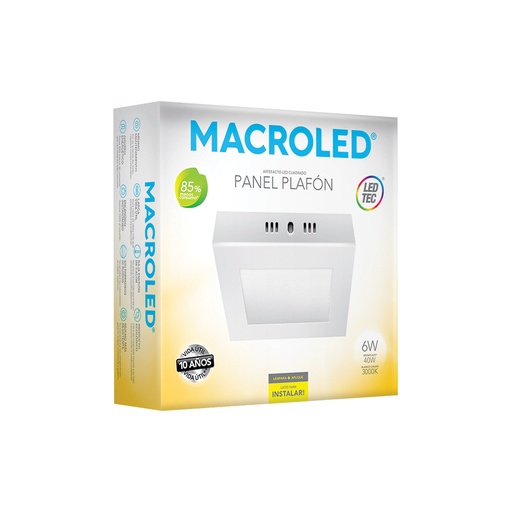 [PC06WW] Plafón aplicar cuadrado 6w cálido Macroled